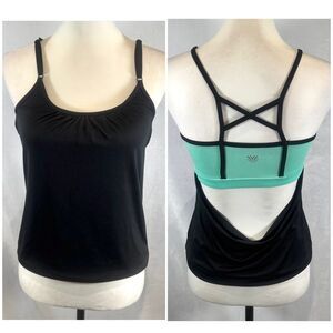 21 Active black and aqua backless sports bra athletic tank top size small
